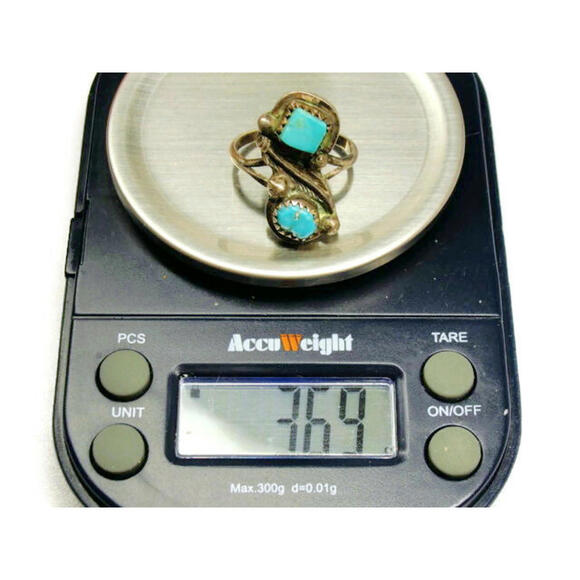 sz 6 1/2 Tribal Ring Blue Turquoise Patina 3.69g sz 6.50 Vintage Sterling Silver - Picture 11 of 12